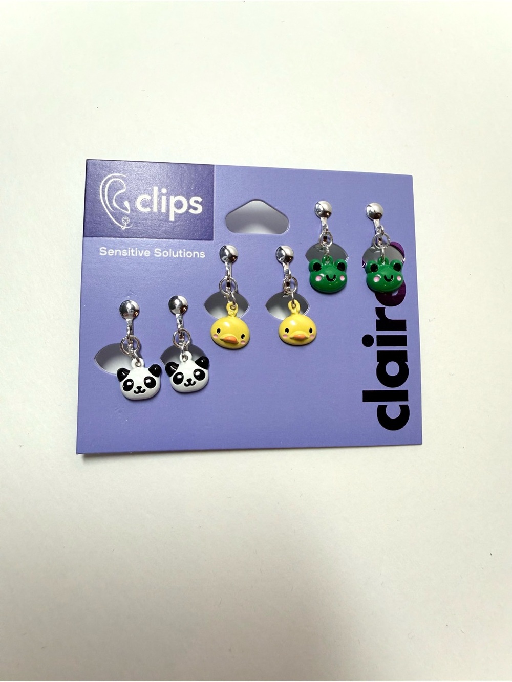 Claire's Cute Animal Clip-On Earring 3 Pair Set - Black, White, Yellow, Green